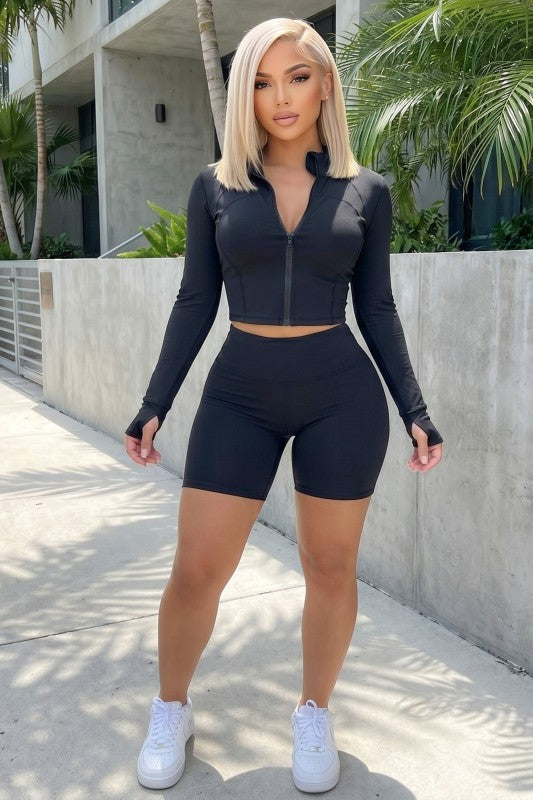 Long Sleeve Biker Short Set