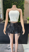 Plus Fringe Leather Shorts
