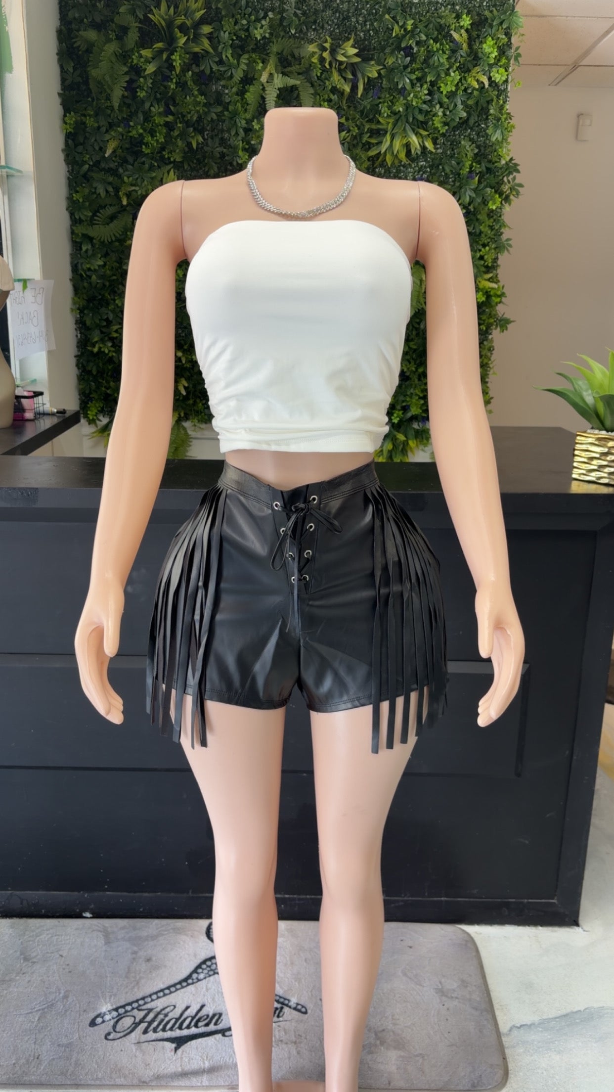 Plus Fringe Leather Shorts